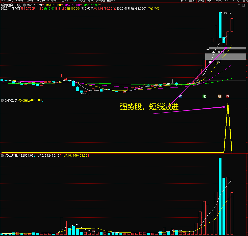 【强势股回调】通达信强势股回调后继续上涨指标短线激进股票指标公式1主+1副1+1选