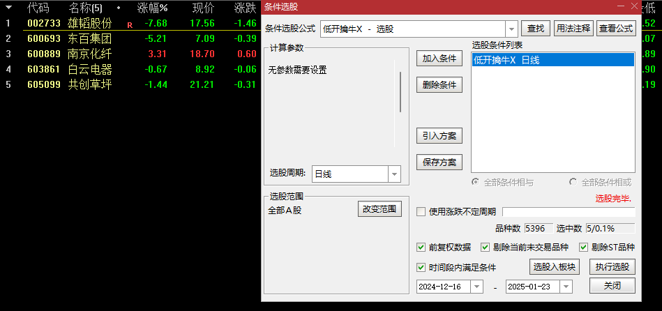 超值！【低开擒牛抓涨停】指标，副图选股预警，助你收获满满