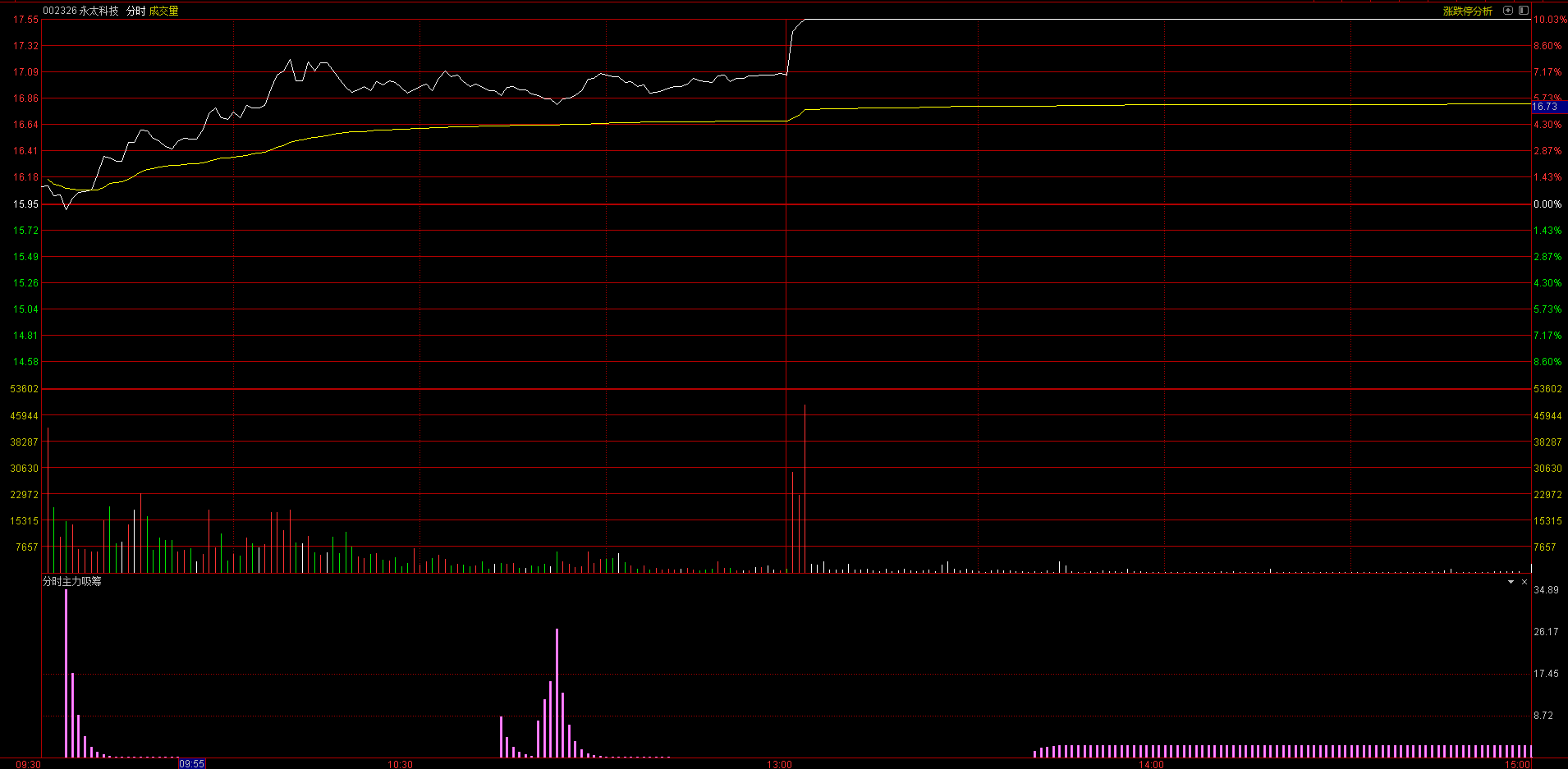 分时主力吸筹指标公式，分时量中显主力（分时副图）
