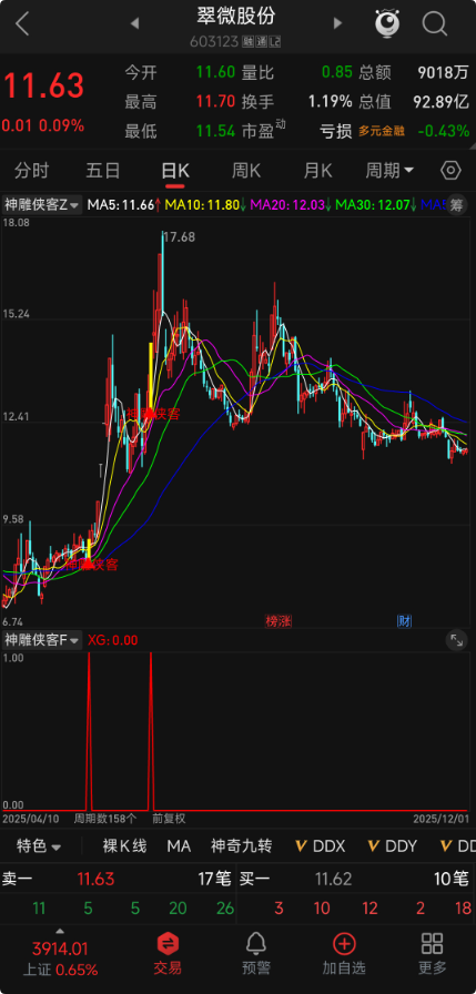【神雕侠客】三指标套装：趋势+资金+起爆点共振，精准捕捉关键节点，黄色实体信号不漂移