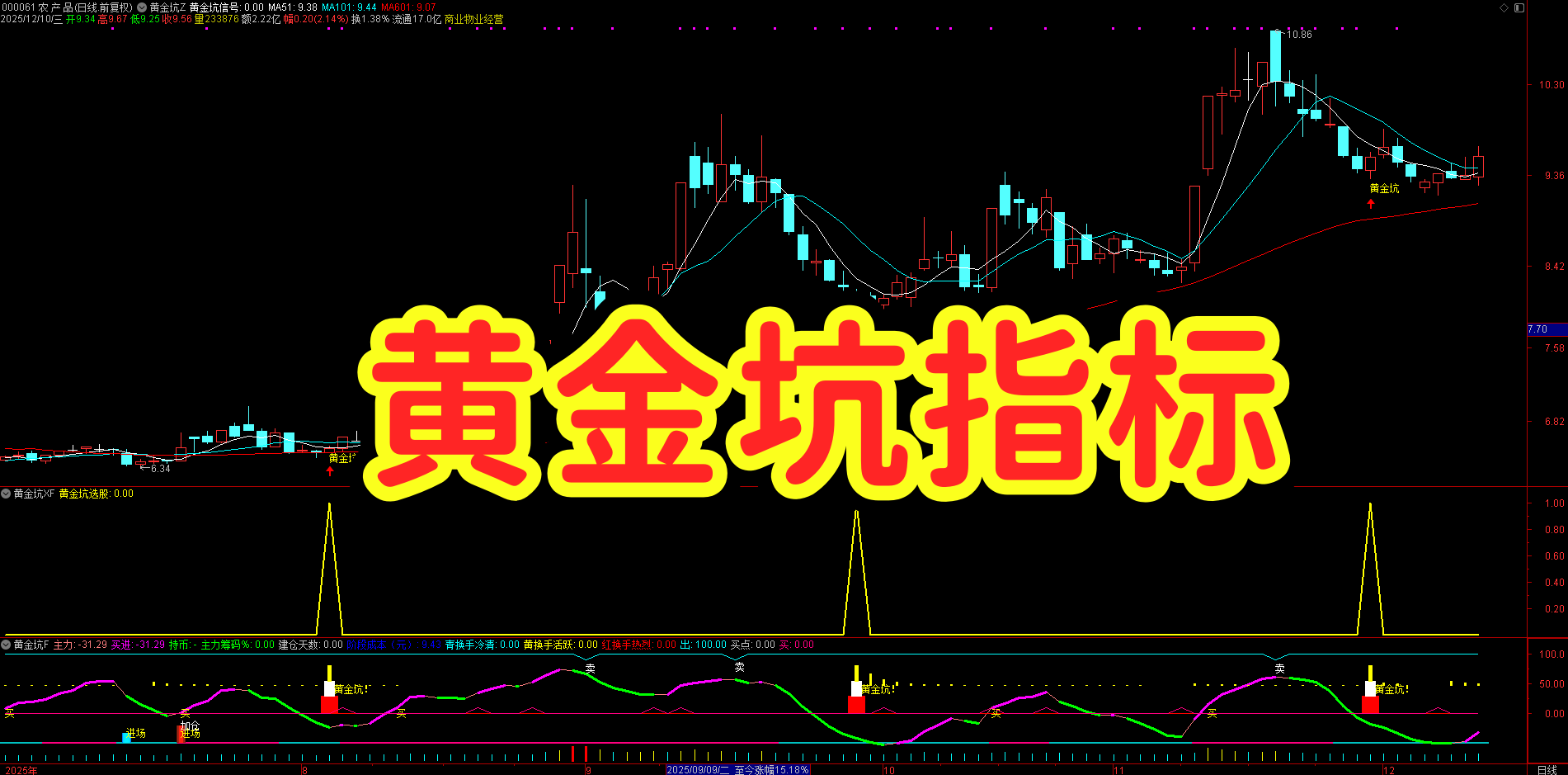 抄底共振更精准!【黄金坑】主副选指标套装,KDJ 拐点 + 均线多头,抓中期趋势拐点,短中线信号一眼锁定!